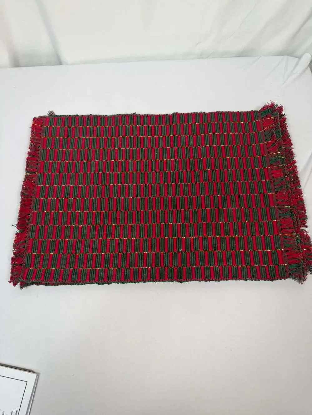 Red and Green Woven Fringed Christmas Placemats Set of 4